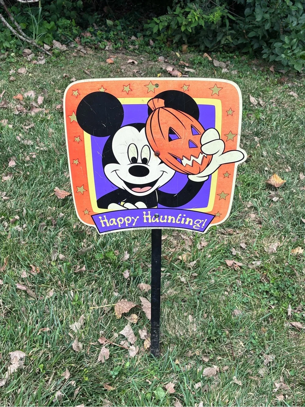 Vintage Disney Mickey Mouse “HAPPY HUNTING” Halloween Yard Art Plastic Sign